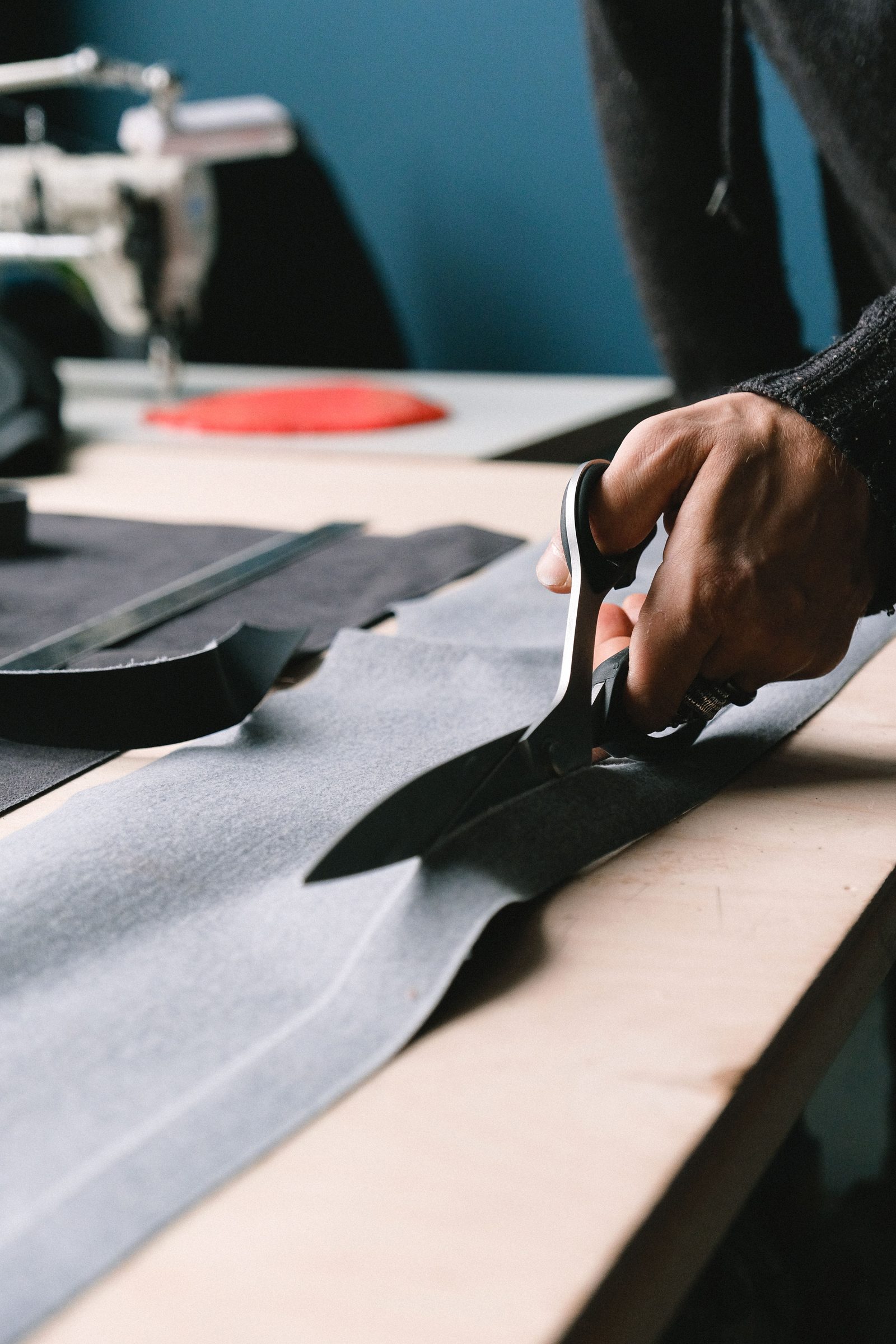 Tailoring scissors cutting fabric
